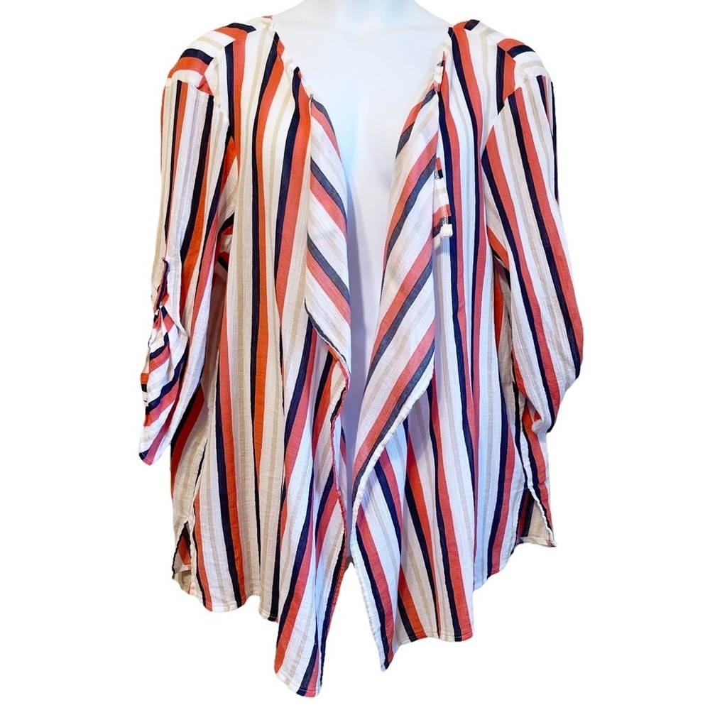 Lane Bryant Lightweight 100% Cotton knit striped‎ open cardigan Women's 26 / 28